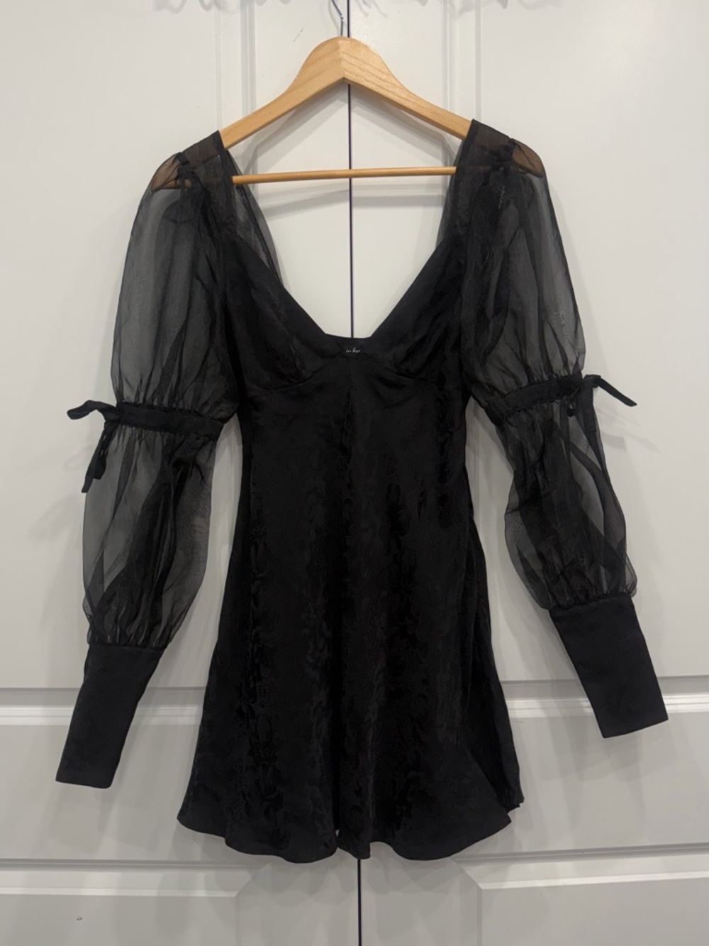 For Love & Lemons Black Gabrielle Puff Sleeve Mini Dress Size Small - Picture 7 of 9